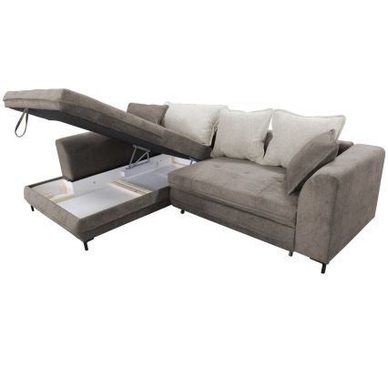 Išskleidžiama L formos kampinė sofa LAGOA, kairinė, taupe/pilka, su daiktų laikymo vieta