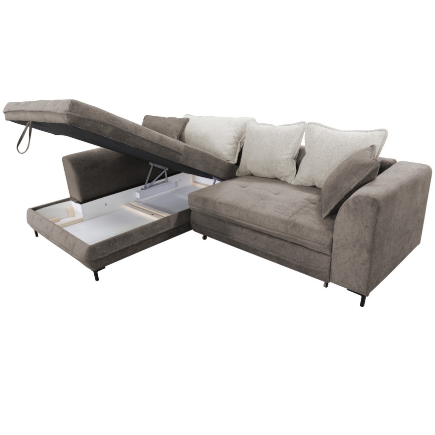 Išskleidžiama L formos kampinė sofa LAGOA, kairinė, taupe/pilka, su daiktų laikymo vieta