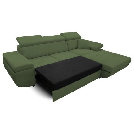Išskleidžiama L formos kampinė sofa-lova CASTELO su talpia daiktų dėže, dešininė, žalia