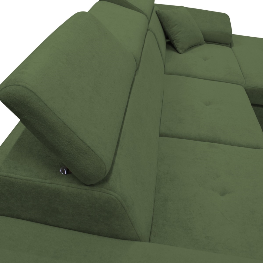 Išskleidžiama L formos kampinė sofa-lova CASTELO su talpia daiktų dėže, dešininė, žalia