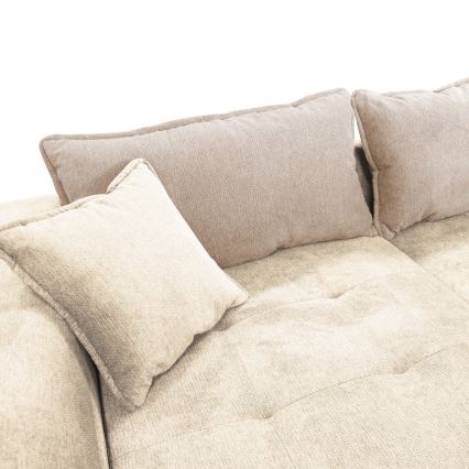 Išskleidžiama L formos kampinė sofa-lova su daiktų laikymo vieta LAGOA, kairinė, smėlinė/ruda