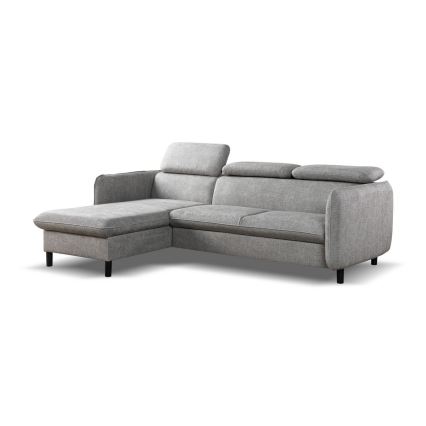 Išskleidžiama L formos kampinė sofa NISA su daiktų dėže, pilka, kairinė