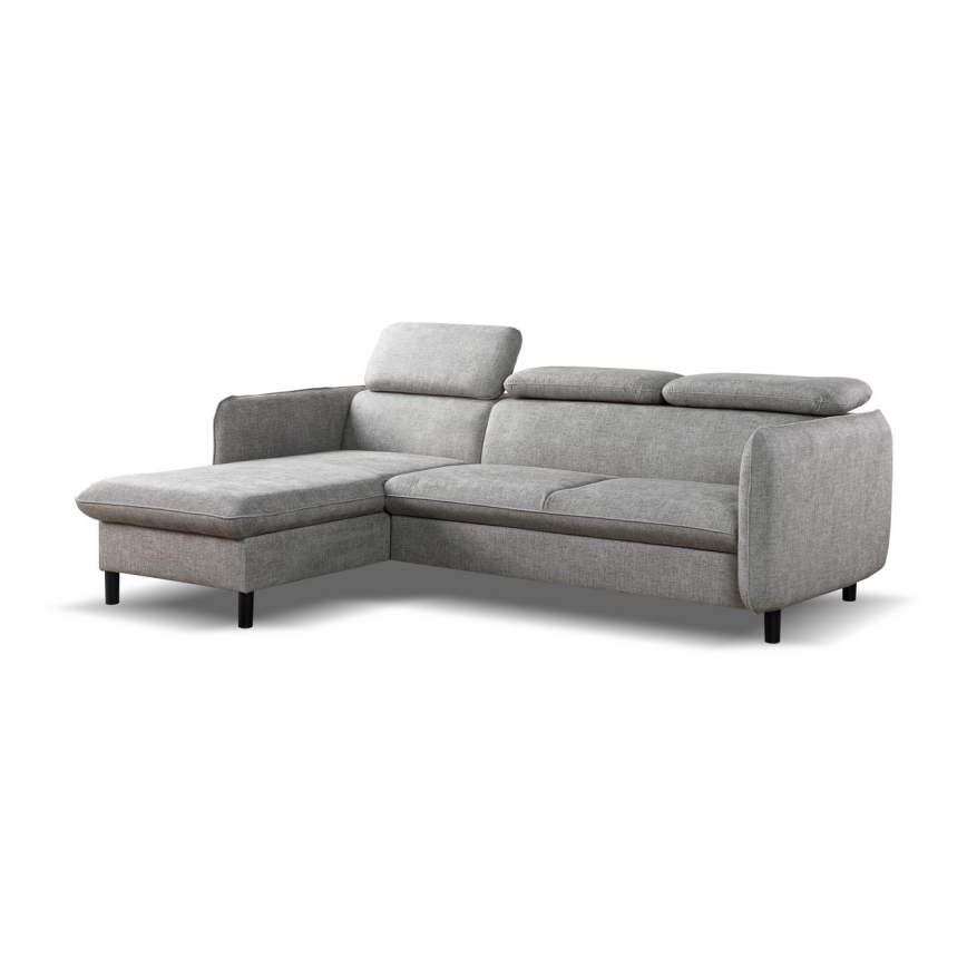 Išskleidžiama L formos kampinė sofa NISA su daiktų dėže, pilka, kairinė