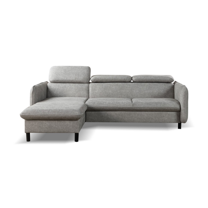 Išskleidžiama L formos kampinė sofa NISA su daiktų dėže, pilka, kairinė