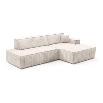 Išskleidžiama L formos kampinė sofa su daiktų laikymo vieta TERAMO, dešinės pusės, smėlinė