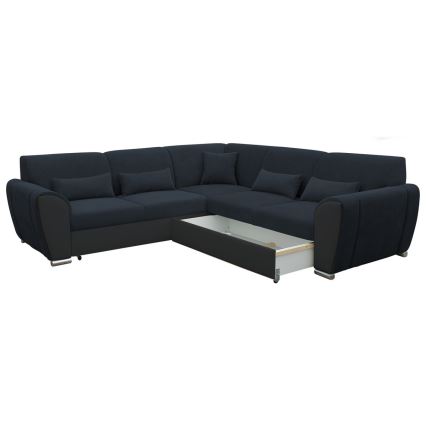 Išskleidžiama L formos kampinė sofa VISEU su daiktų dėže, dešinės pusės, antracito/juodos spalvos