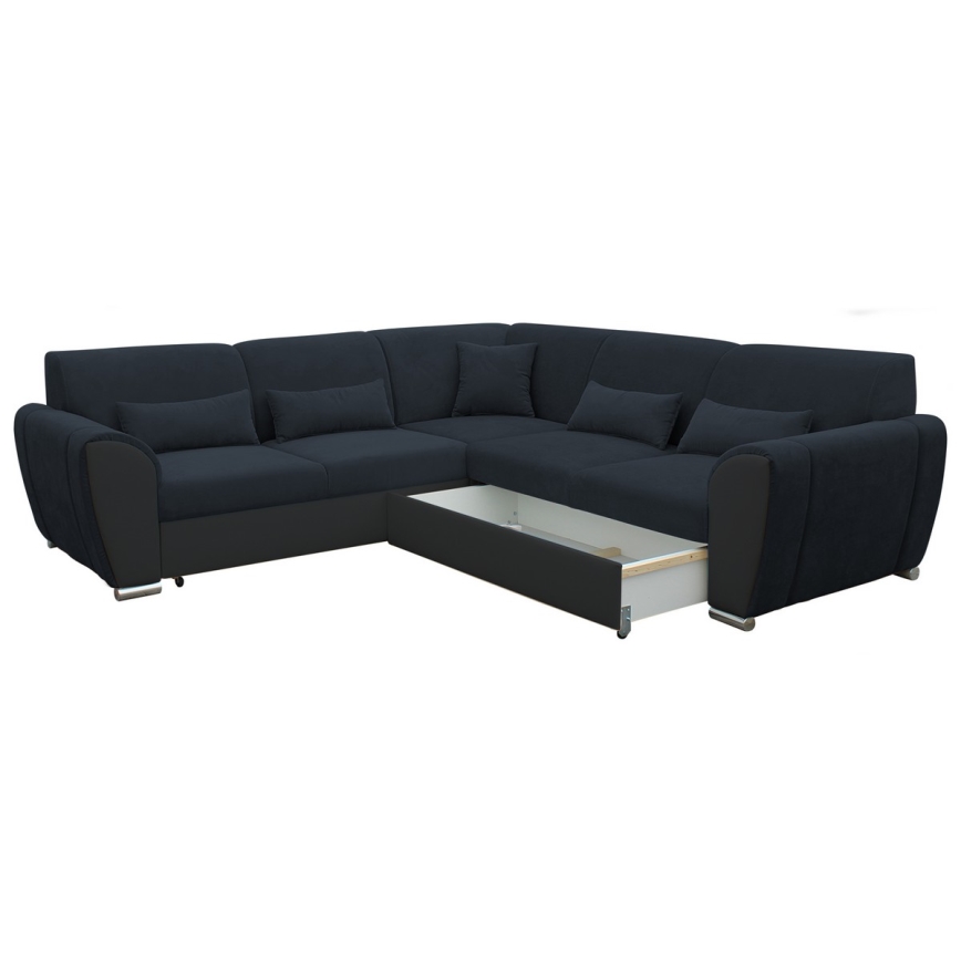 Išskleidžiama L formos kampinė sofa VISEU su daiktų dėže, dešinės pusės, antracito/juodos spalvos