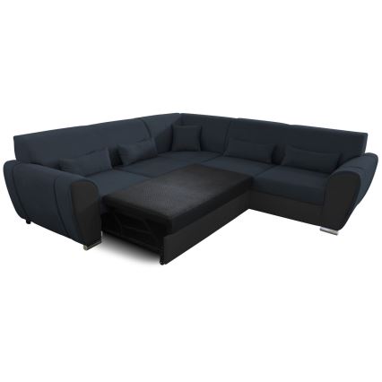 Išskleidžiama L formos kampinė sofa VISEU su daiktų dėže, dešinės pusės, antracito/juodos spalvos