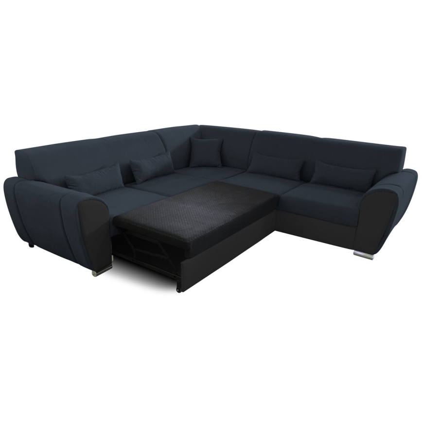 Išskleidžiama L formos kampinė sofa VISEU su daiktų dėže, dešinės pusės, antracito/juodos spalvos