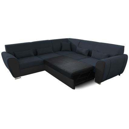 Išskleidžiama L formos kampinė sofa VISEU, kairinė, su daiktų laikymo vieta, antracito/juodos spalvos