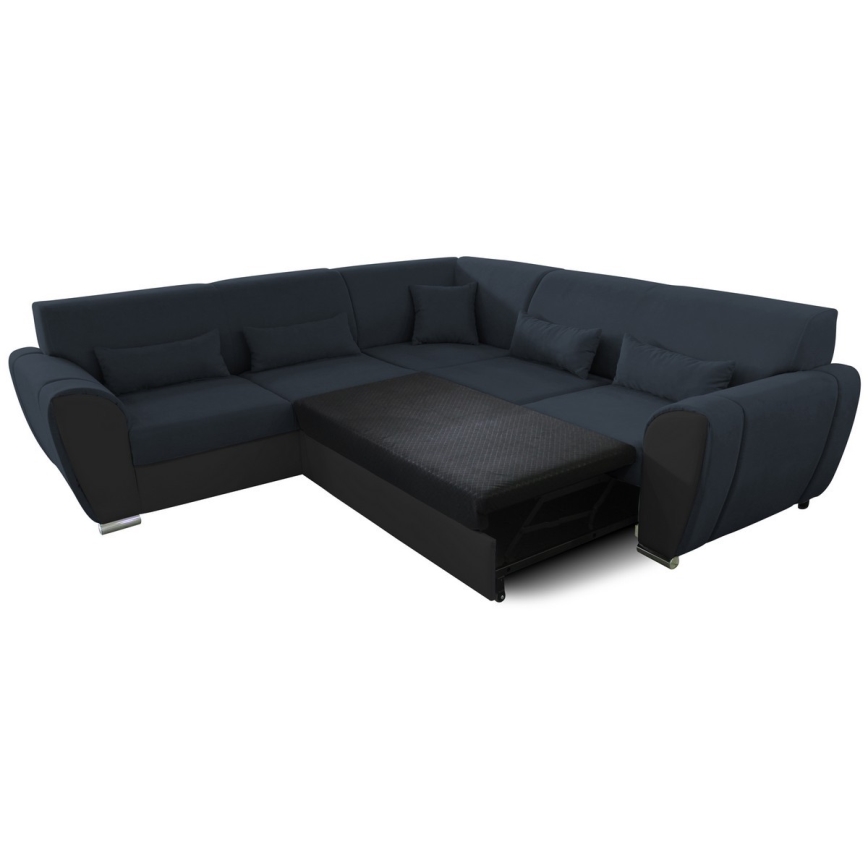 Išskleidžiama L formos kampinė sofa VISEU, kairinė, su daiktų laikymo vieta, antracito/juodos spalvos