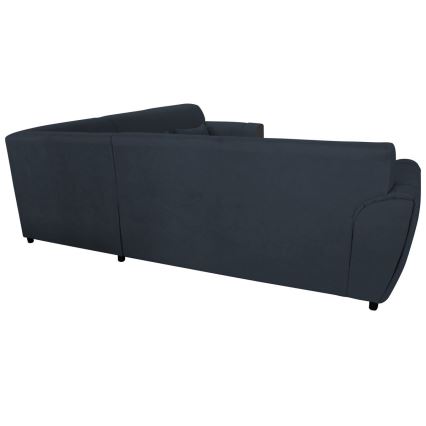 Išskleidžiama L formos kampinė sofa VISEU, kairinė, su daiktų laikymo vieta, antracito/juodos spalvos