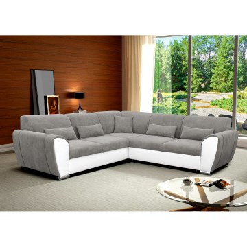 Išskleidžiama L formos kampinė sofa VISEU su daiktų laikymo vieta, dešinė, pilka/balta