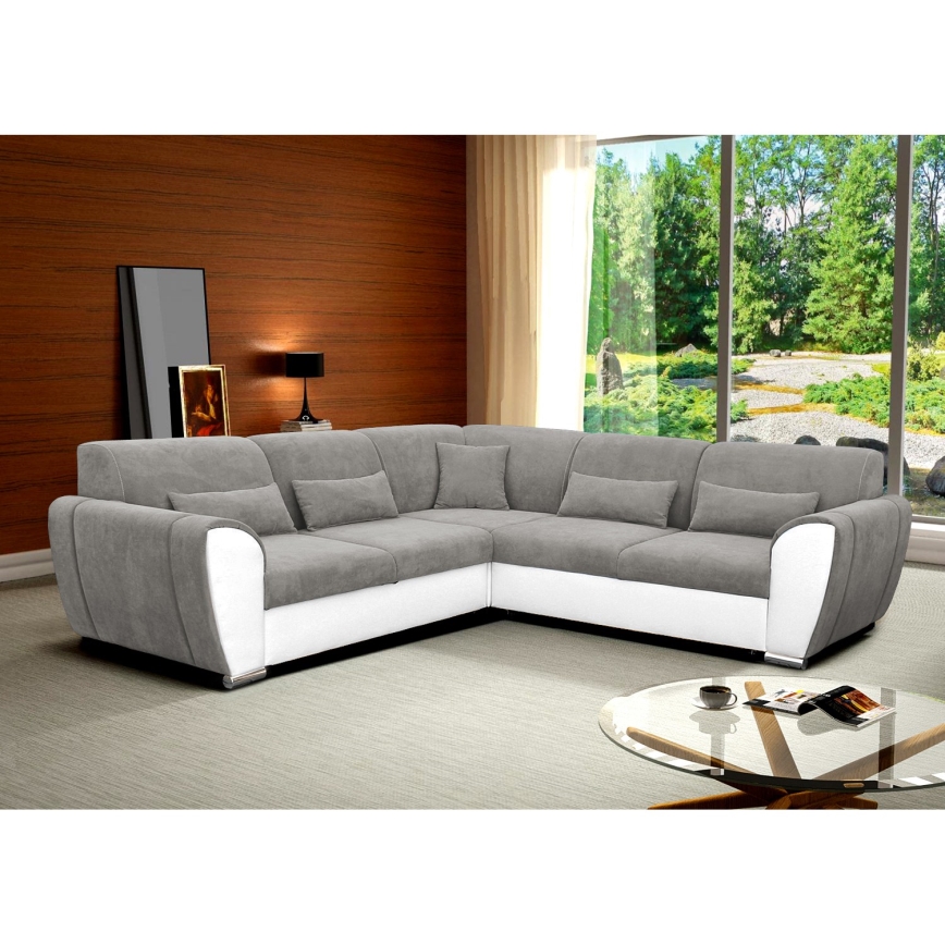 Išskleidžiama L formos kampinė sofa VISEU su daiktų laikymo vieta, dešinė, pilka/balta