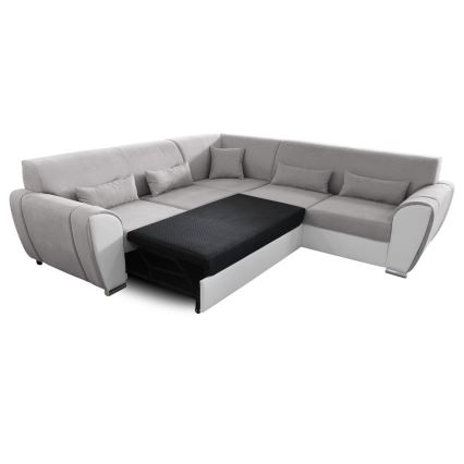 Išskleidžiama L formos kampinė sofa VISEU su daiktų laikymo vieta, dešinė, pilka/balta
