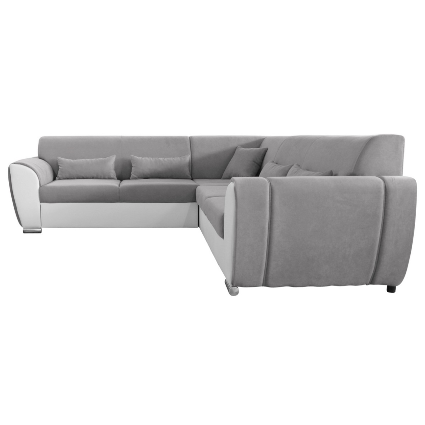 Išskleidžiama L formos kampinė sofa VISEU su daiktų laikymo vieta, dešinė, pilka/balta