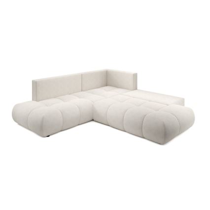 Išskleidžiama kampinė minkšta sofa su daiktadėže, L formos, ALMADA, dešinė, smėlinė