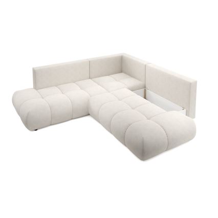 Išskleidžiama kampinė minkšta sofa su daiktadėže, L formos, ALMADA, dešinė, smėlinė