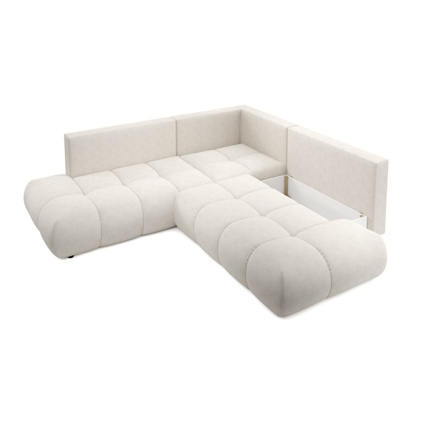 Išskleidžiama kampinė minkšta sofa su daiktadėže, L formos, ALMADA, dešinė, smėlinė
