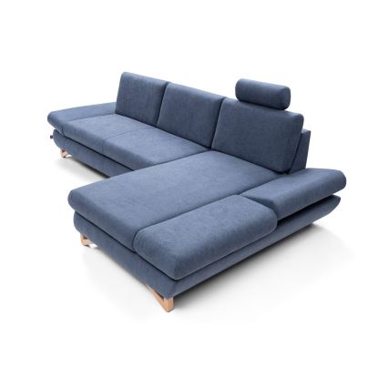 AVESTA L formos išskleidžiama apmušta kampinė sofa su daiktų laikymo vieta, dešinės pusės, mėlyna