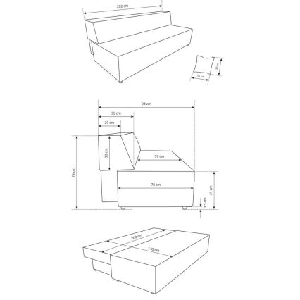 Išskleidžiama trijų vietų sofa-lova TERAMO su patalynės dėže, smėlio spalvos