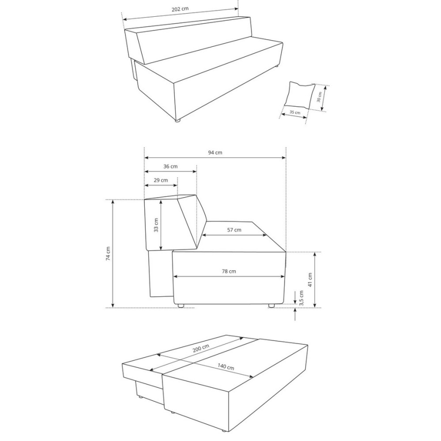 Išskleidžiama trijų vietų sofa-lova TERAMO su patalynės dėže, smėlio spalvos