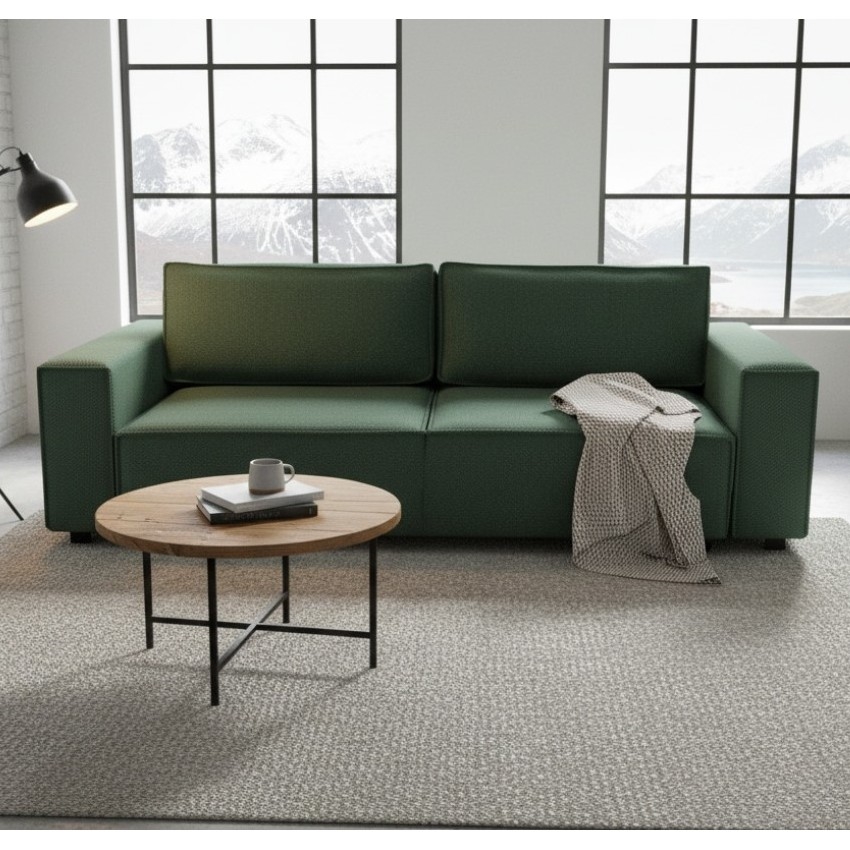 Išskleidžiama trijų vietų sofa RONDA su daiktų dėže, žalia
