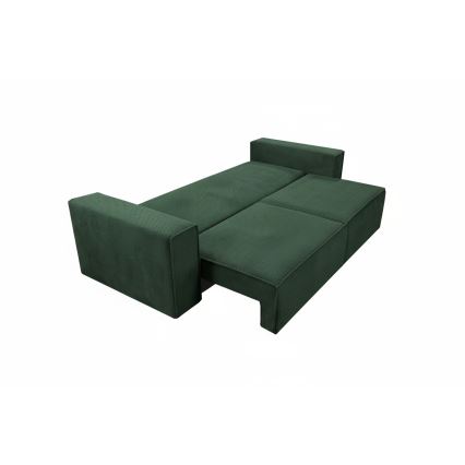 Išskleidžiama trijų vietų sofa RONDA su daiktų dėže, žalia