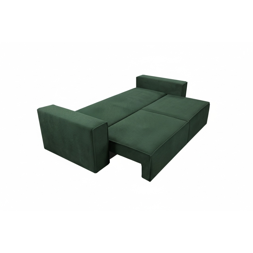 Išskleidžiama trijų vietų sofa RONDA su daiktų dėže, žalia