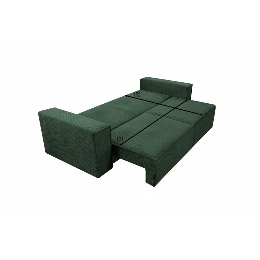 Išskleidžiama trijų vietų sofa RONDA su daiktų dėže, žalia