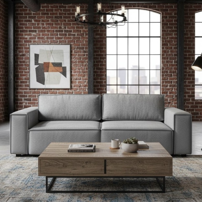 Išskleidžiama trijų vietų sofa RONDA su patalynės dėže, pilka