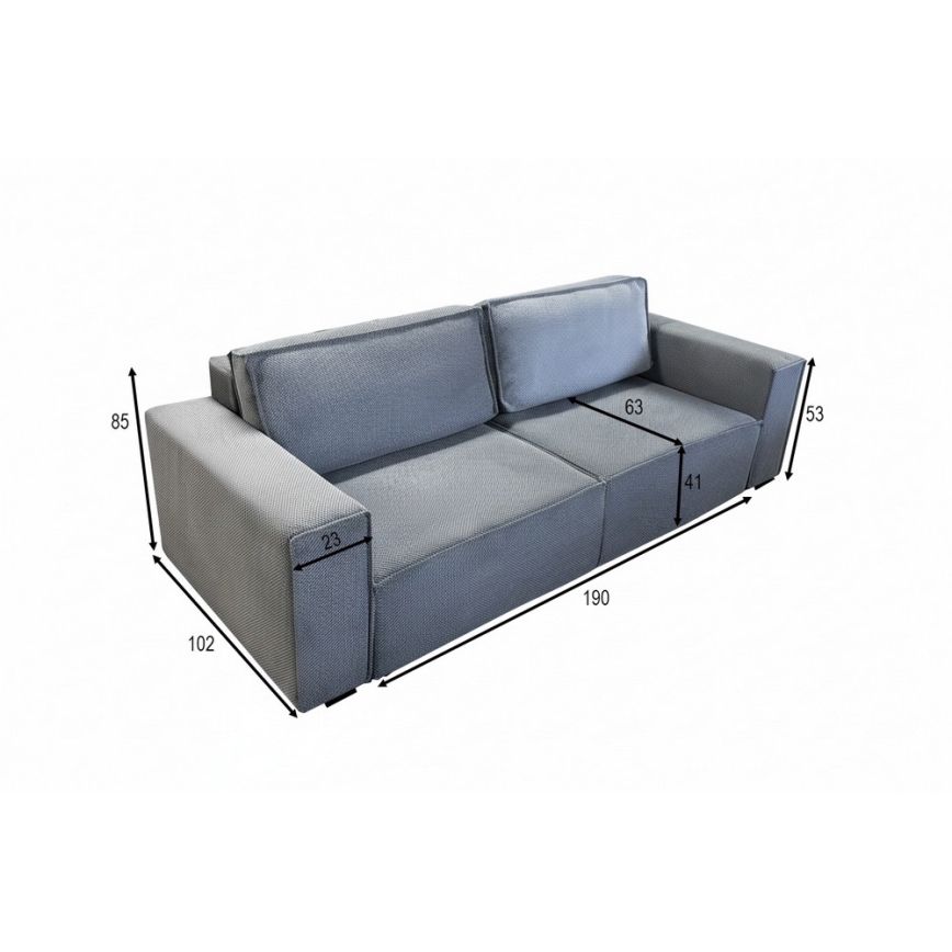 Išskleidžiama trijų vietų sofa RONDA su patalynės dėže, pilka