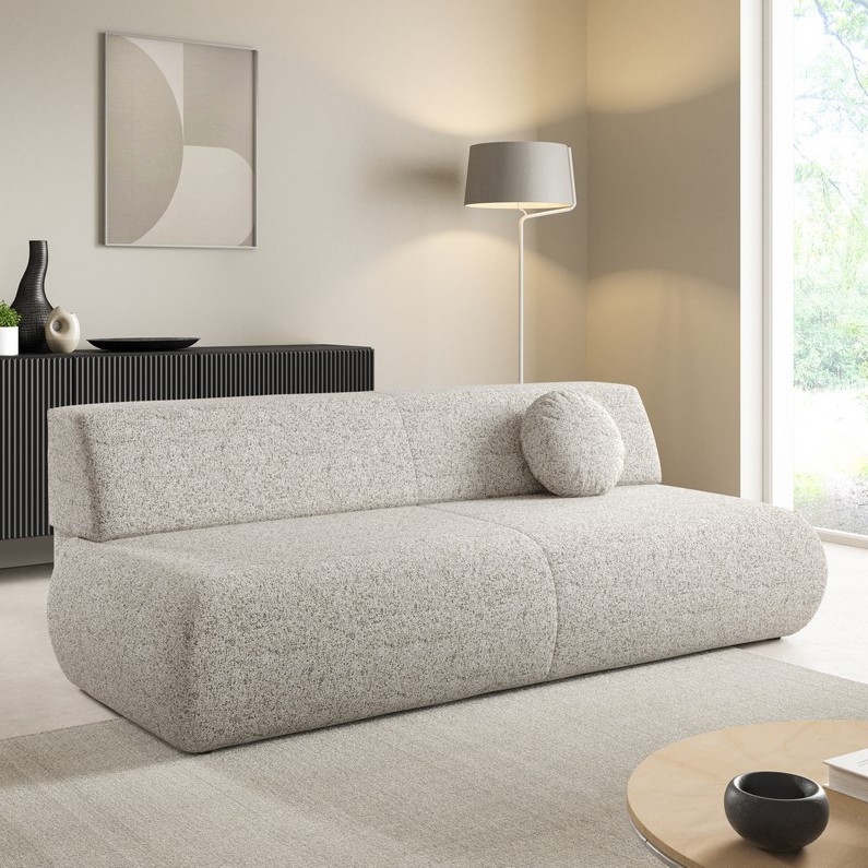 Išskleidžiama trijų vietų sofa su daiktų laikymo skyriumi PRATO smėlio spalvos