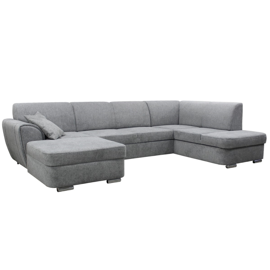 Išskleidžiama U formos dešinės pusės kampinė sofa-lova SERPA su erdvia daiktų laikymo dėže, pilka