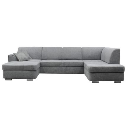 Išskleidžiama U formos dešinės pusės kampinė sofa-lova SERPA su erdvia daiktų laikymo dėže, pilka