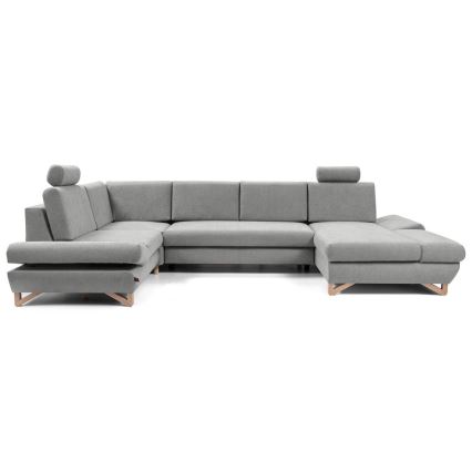 Išskleidžiama U formos kampinė apmušta sofa AVESTA, pilka, su talpia daiktadėže