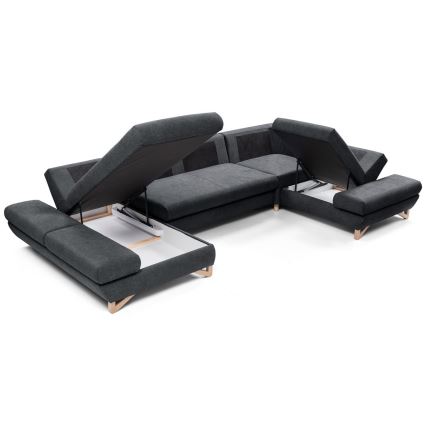 Ištraukiama U formos apmušta kampinė sofa su daiktų laikymo skyriumi AVESTA, antracitas