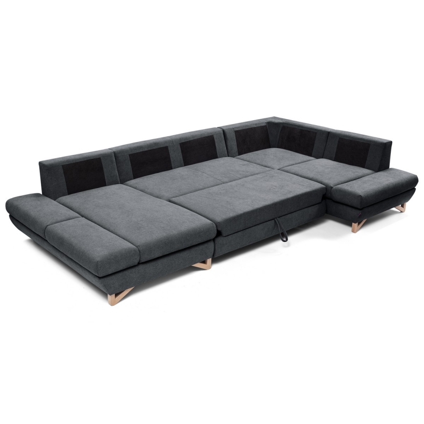 Ištraukiama U formos apmušta kampinė sofa su daiktų laikymo skyriumi AVESTA, antracitas