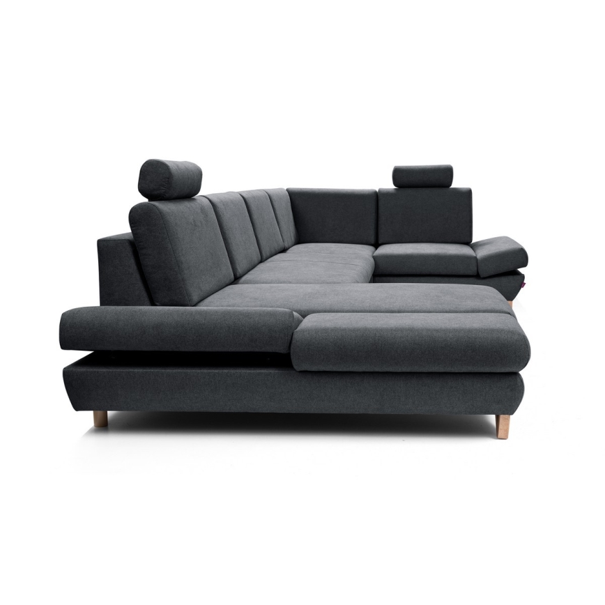 Ištraukiama U formos apmušta kampinė sofa su daiktų laikymo skyriumi AVESTA, antracitas