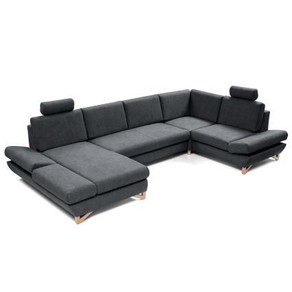 Ištraukiama U formos apmušta kampinė sofa su daiktų laikymo skyriumi AVESTA, antracitas