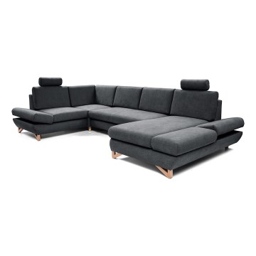 Išskleidžiama U formos kampinė apmušta sofa-lova su daiktų dėže AVESTA, antracito spalvos