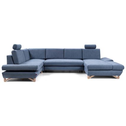 Išskleidžiama kampinė apmušta U formos sofa su daiktų laikymo vieta AVESTA mėlyna