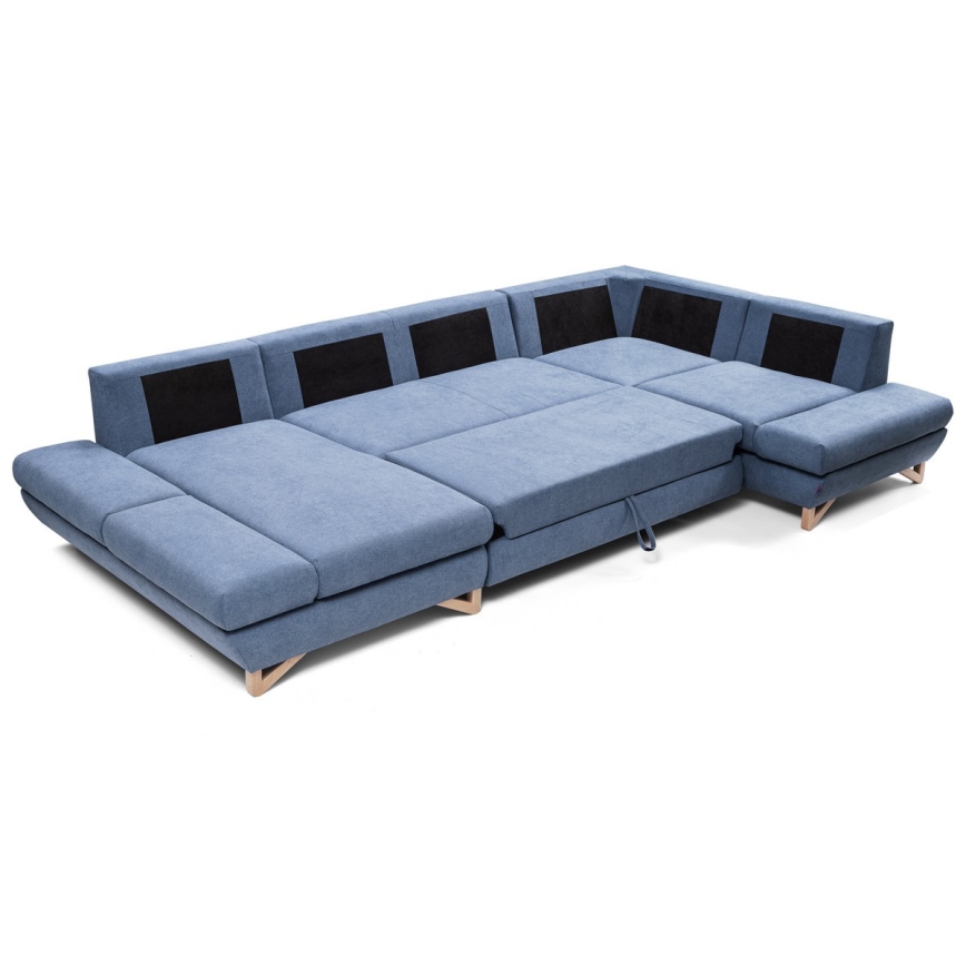 Išskleidžiama U formos kampinė minkšta sofa su talpia daiktų saugykla AVESTA, mėlyna