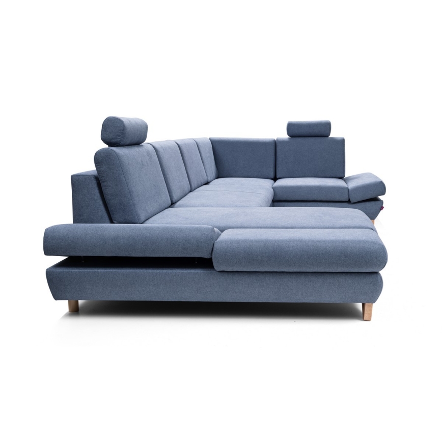 Išskleidžiama U formos kampinė minkšta sofa su talpia daiktų saugykla AVESTA, mėlyna
