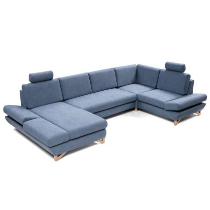 Išskleidžiama U formos kampinė minkšta sofa su talpia daiktų saugykla AVESTA, mėlyna