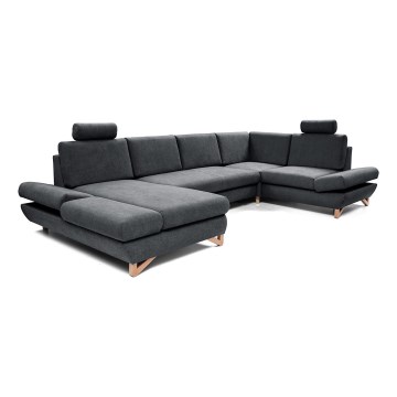 Išskleidžiama U formos kampinė minkšta sofa-lova AVESTA su patalynės dėže, antracito spalvos