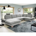 Išskleidžiama U formos kampinė minkšta sofa su daiktadėže AVESTA, pilka