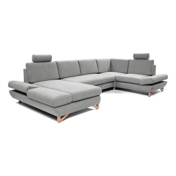 Išskleidžiama U formos kampinė minkšta sofa su daiktadėže AVESTA, pilka
