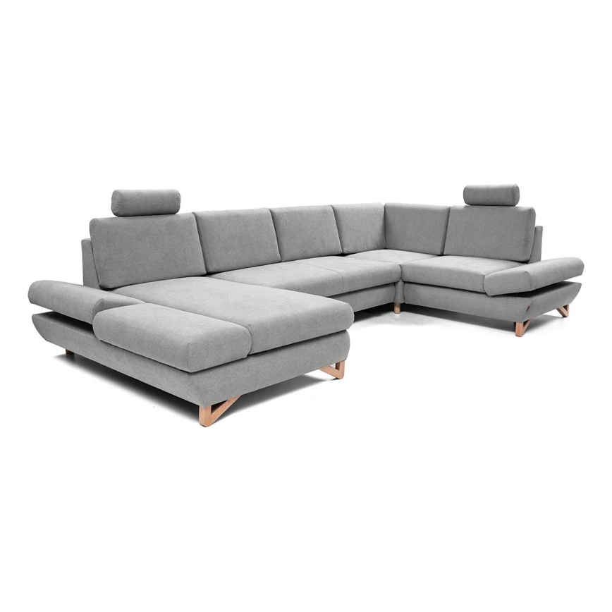 Išskleidžiama U formos kampinė minkšta sofa su daiktadėže AVESTA, pilka