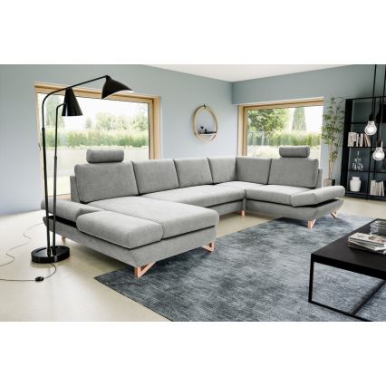 Išskleidžiama U formos kampinė minkšta sofa su daiktadėže AVESTA, pilka